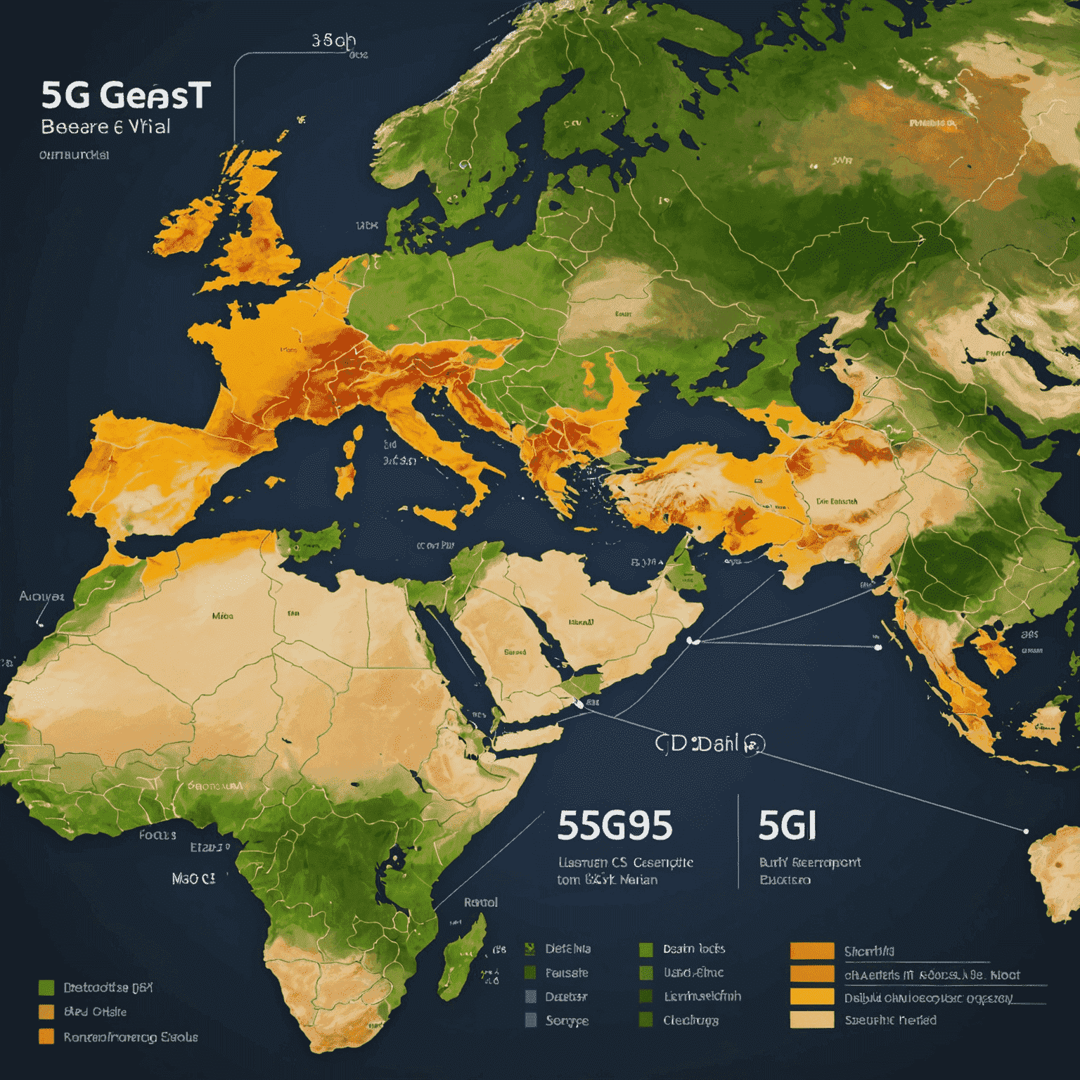 رسم بياني يوضح زيادة تغطية شبكات الجيل الخامس 5G في مختلف أنحاء العالم، مع التركيز على منطقة الشرق الأوسط